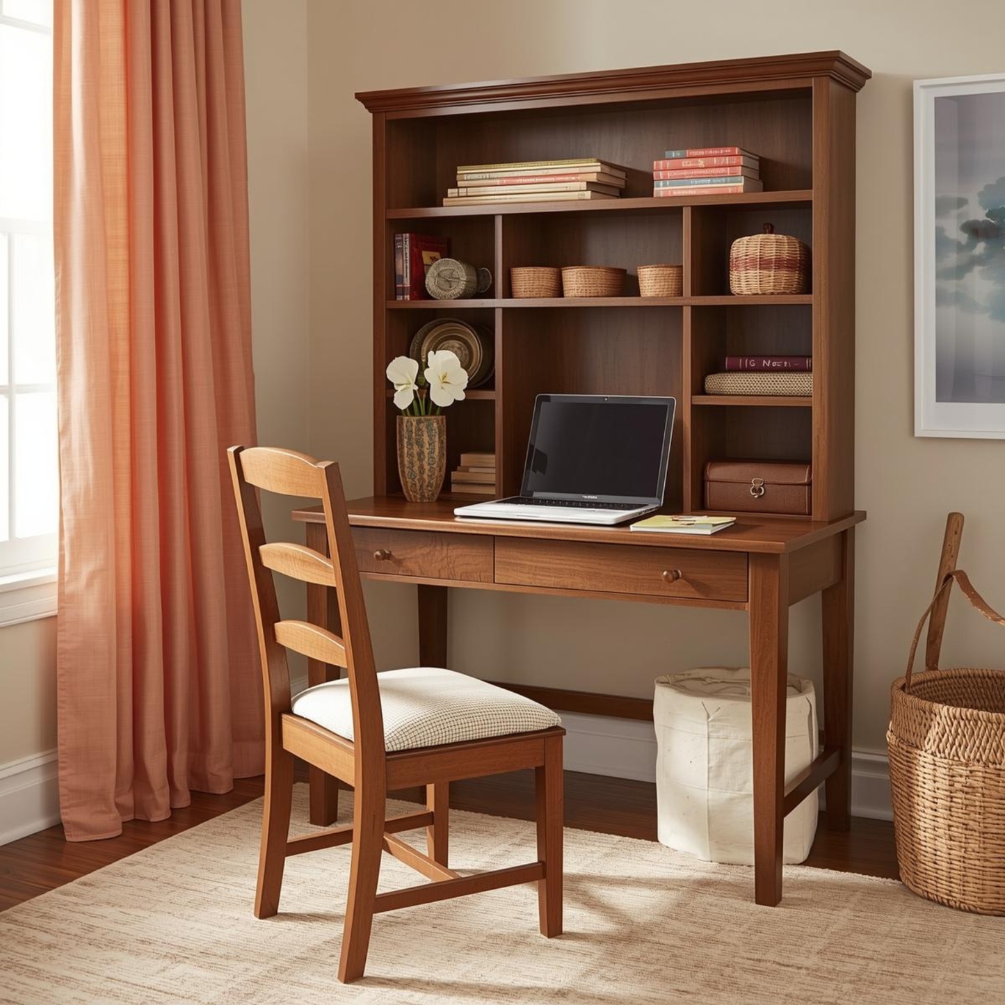 Kids Wooden Study Desk with Storage Hutch & Chair