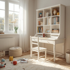 Kids Wooden Writing Desk with Hutch & Chair