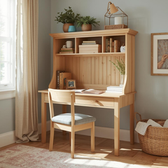 Kids Wooden Study Desk & Chair Set with Storage Hutch
