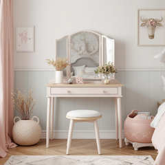 Children’s Vanity Table with Tri-Fold Mirror & Stool