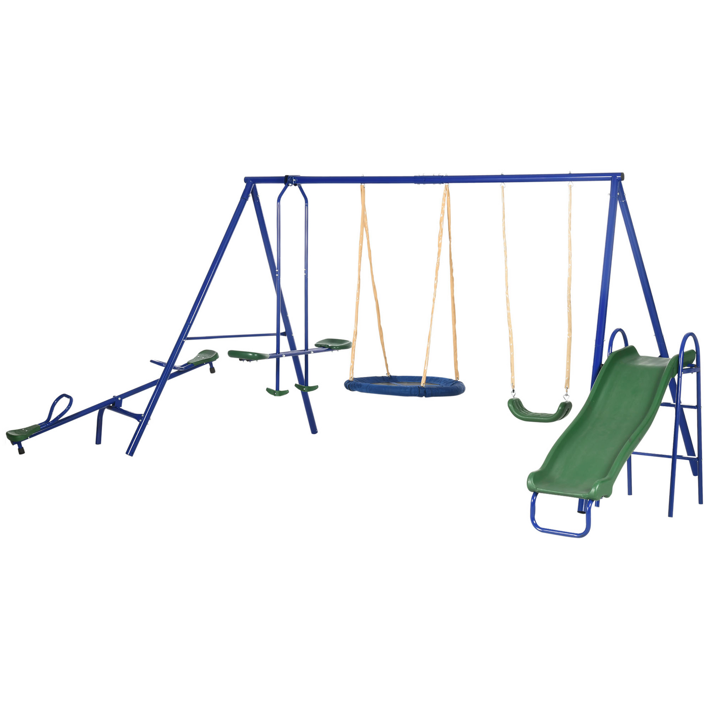 5 in1 Kids Swing Set with Saucer Swing, Slide, Seesaw, Glider, Swing Seat for Backyard, Playground