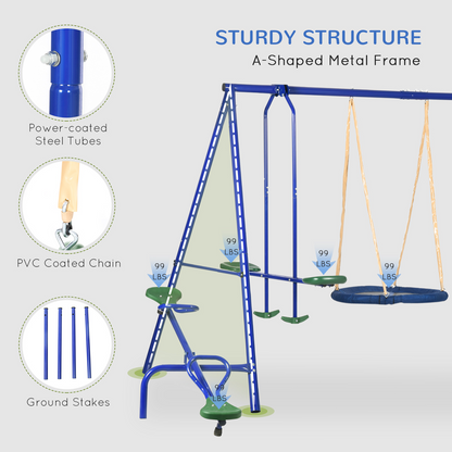5 in1 Kids Swing Set with Saucer Swing, Slide, Seesaw, Glider, Swing Seat for Backyard, Playground