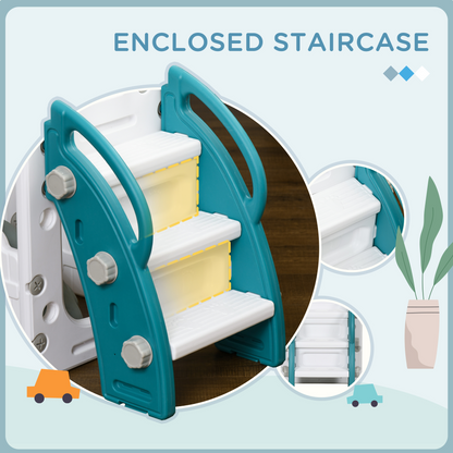 Qaba 7 in 1 Toddler Slide with Basketball Hoop, Climber, Telescope, Tunnel, Steering Wheel, for 1-3 Years, Yellow