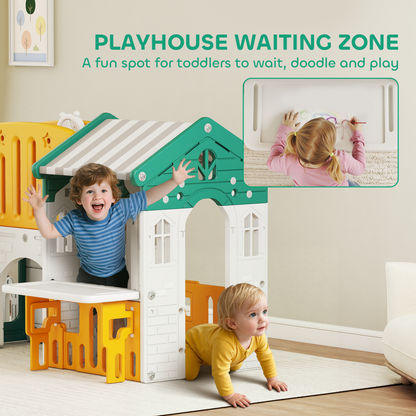 Qaba 7-in-1 Toddler Slide, Kids Slide Climber Playset with Playhouse and Basketball Hoop for 1-4 Years, Yellow