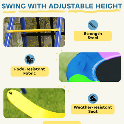 Qaba 6 in 1 Kids Swing Set with 1 Saucer Swing, 1 Belt Swing, 1 Disc Rope Swing, Climbing Ladder and Net, Basketball Hoop