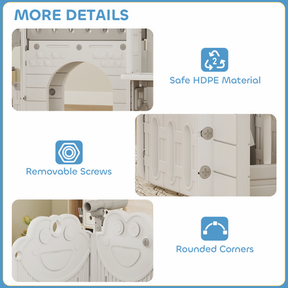 Qaba 7-in-1 Toddler Slide, Kids Slide Climber Playset with Playhouse and Basketball Hoop for 1-4 Years, Grey