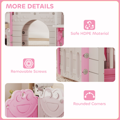 Qaba 7-in-1 Toddler Slide, Kids Slide Climber Playset with Playhouse and Basketball Hoop for 1-4 Years, Pink