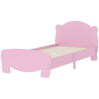 Qaba Twin Bed Frame with Bear Shaped Headboard & Footboard, Slats Support, No Box Spring Needed, for Boys, Girls, Pink